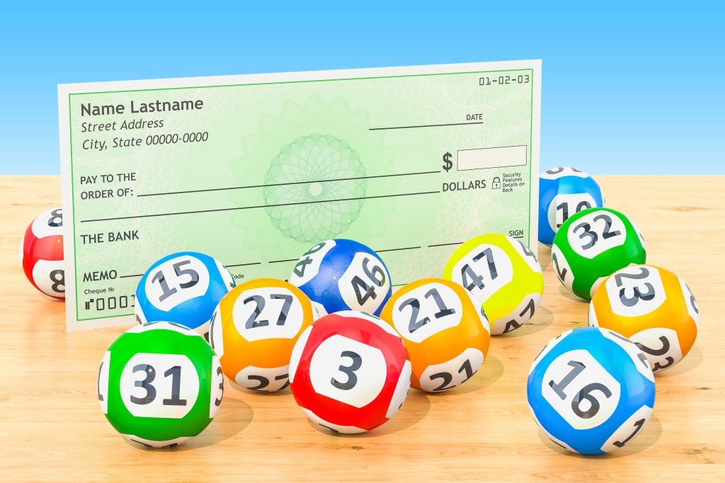 Lottery balls with empty bank control on the wooden table, giving 3D
