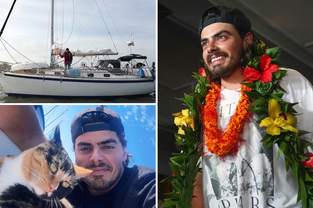 Viral Oregon man who left his job to sail with his cat manages to cheer fans in Hawaii after weekly trip