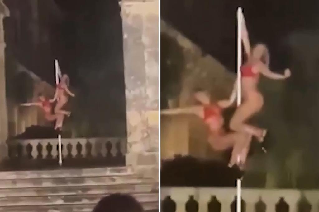 Five women clashed for viral pole dance stunt in the famous Greek palace