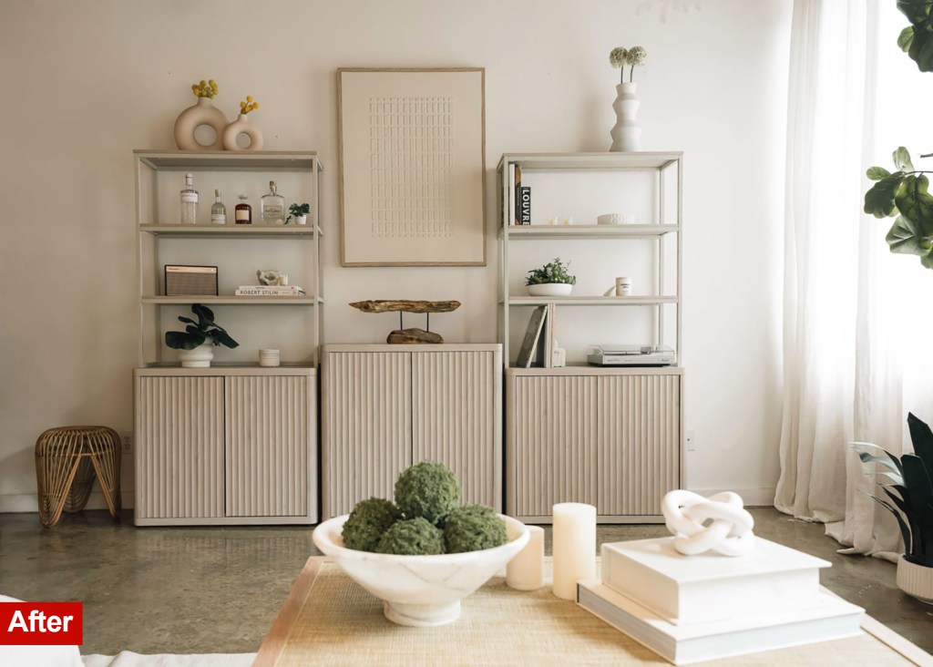 After photography of an apartment in Brooklyn with shelves