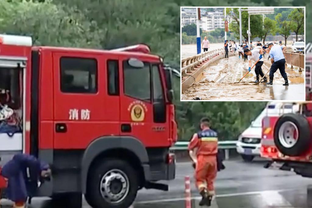 Terrible moment the truck driver hangs over the collapsed bridge: 'lucky to be alive'
